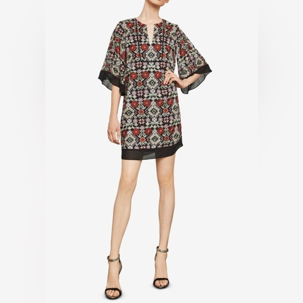 BCBG Maxazria Womens XXS Dress Tati Floral Embroidered Shift‎ Black Lined NWT